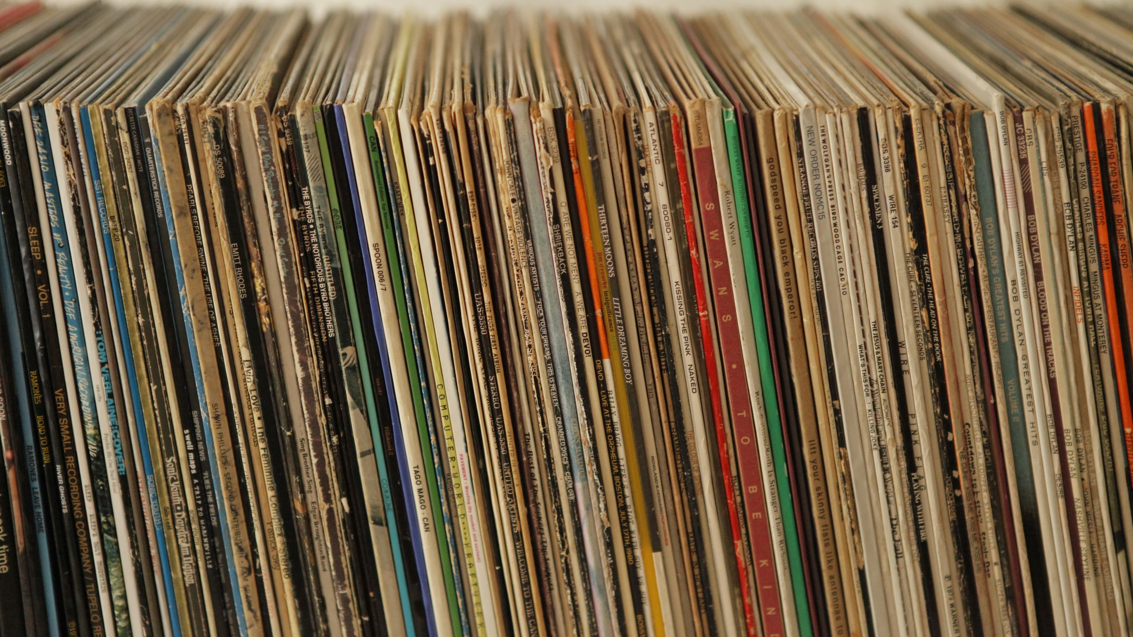 Extensive collection of diverse vinyl records and LPs.